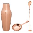 Copper Cocktail Set - French Cocktail Shaker, Bar Spoon & Julep Strainer