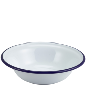 Enamel Bowl White with Blue Rim 16cm/6.25"