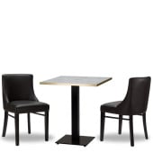 Merano Black Side Chair x2 With 700mm Square White Carrara Gold ABS Table
