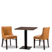 Merano Ochre Brown Side Chair x2 With 700mm Square Walnut Tobacco Titan Table