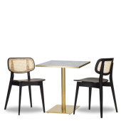 Gordona Rattan Side Chair x2 With 700mm Square White Carrara Gold ABS Table & Midas Base