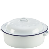 Enamel Roaster White with Blue Rim 20cm/8"