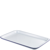 Enamel Serving Tray - White with Blue Rim 33.5x23.5cm/13.25x9.25"