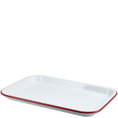 Enamel Serving Tray White with Red Rim 33.5x23.5cm/13.25x9.25"