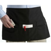 Black Square Edge Short Bistro Apron With Zip Pockets