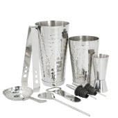 BarCraft Stainless Steel Boston Cocktail Set Hammered Finish 8 Pieces