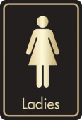 Buzz DM082 Gold On Black Bar Signs 128x83 - Ladies Toilet Sign