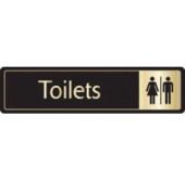 Gold On Black Door Sign - Toilets 43x178