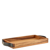 GenWare Acacia Wood Tray With Black Handles 32.5 x 17.5cm