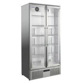 Prodis Upright Stainless Steel Back Bar Bottle Cooler Beer Fridge Double Hinged Door 560L