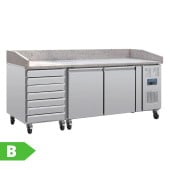 Polar U-Series Double Door Pizza Counter Granite Top & Drawers 290L