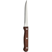 Genware Dark Natural Wood Steak Knife Full Tang Serrated Pointed Tip (Pack of 12)
