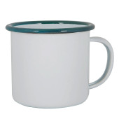 Enamel Mug White with Green Rim 375ml/13oz (Pack of 6)