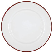 Enamel Dinner Plate White with Red Rim 25.5cm/10" (Pack of 6)