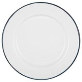 Enamel Dinner Plate White with Navy Rim 25.5cm/10" (Pack of 6)