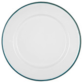 Enamel Dinner Plate White with Green Rim 25.5cm/10" (Pack of 6)