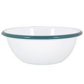 Enamel Bowl White with Green Rim 16cm/6.25" (Pack of 6)