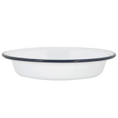 Enamel Deep Bowl White with Navy Rim 22.5cm (Pack of 6)