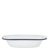 Enamel Pie Dish White with Navy 25.5cm (Pack of 6)