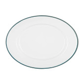 Enamel Serving Platter White with Green Rim 30 x 22cm