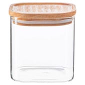 Square Glass Storage Jar with Wooden Lid 680ml (Pack of 6)