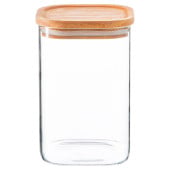 Square Glass Storage Jar with Wooden Lid 1.1 Litre (Pack of 6)