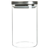 Glass Storage Jar with Metal Lid Silver 1 Litre (Pack of 6)
