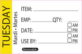 Food Rotation Label Item/Date/Use By - Tuesday (Pack of 500)