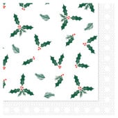 Swantex Jolly Holly Festive Dinner Napkin 40cm 3ply White (Pack of 1000)