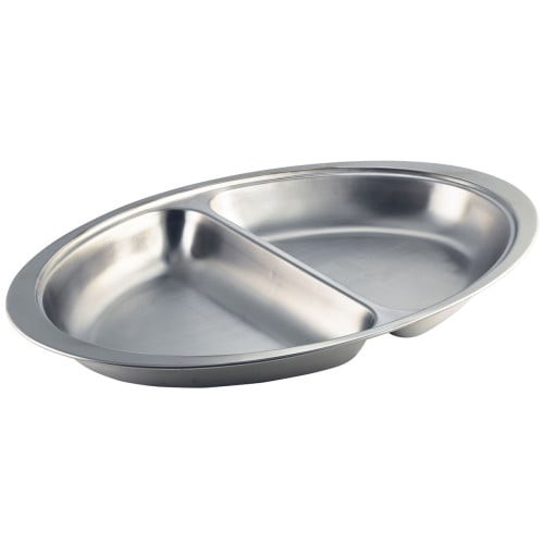 Oval 2 Division Vegetable Dish Stainless Steel 25 x 18cm/10 x 7