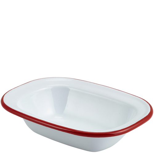 Enamel Pie Dish White with Red Rim 16cm/6.25