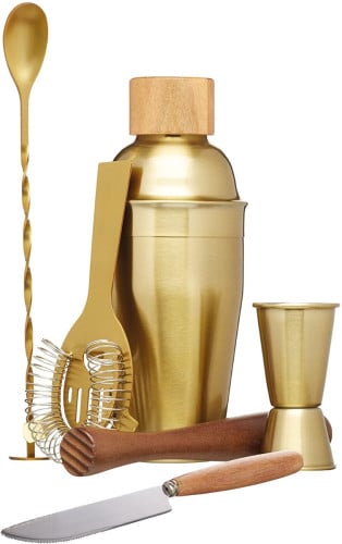 BarCraft Six Piece Brass Cocktail Set