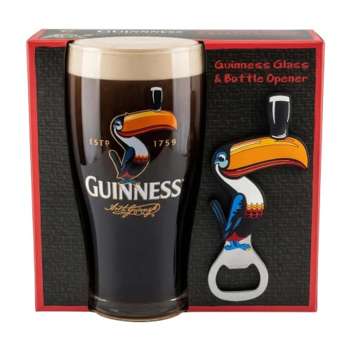 Guinness 2 Piece Toucan Pint Glass with Bottle Opener Set