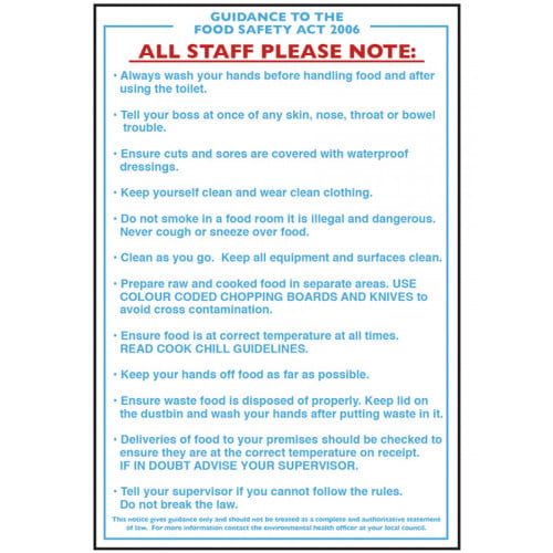 Catering Sign - Guidance to the Food Safety Act of 2006