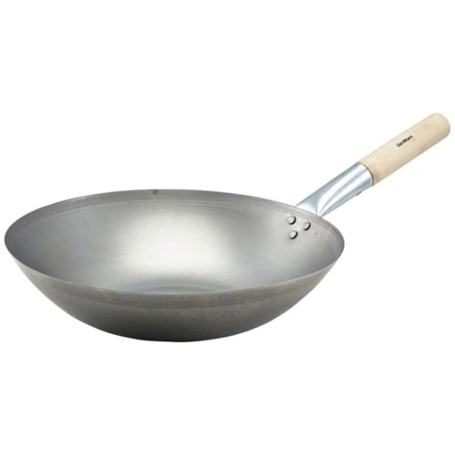 Genware Black Iron Wok Flat Base 35.6cm
