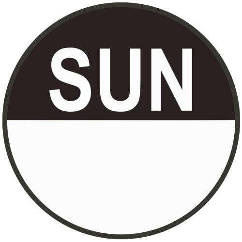 Day Dot Food Label Round 20mm Sunday (Roll of 1000)