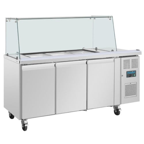 Polar U-Series Double Door Gastronorm Saladette + Sneeze Guard 3 Door