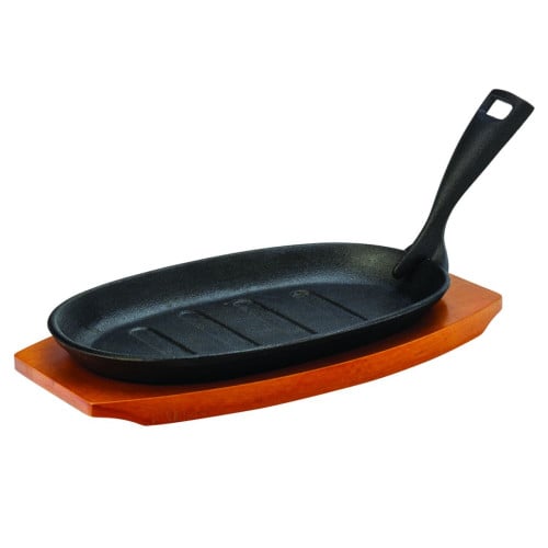 Cast Iron Sizzle Platter with Wooden Base 24cm/9.5 Inch