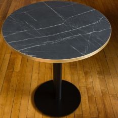 Artisano Black Pietra Grigia With Gold ABS Edge Round Table Top 800mm with Titan Small Round Black Dining Height Base