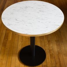 Artisano White Carrara Marble Round Table Top 800mm with Titan Small Round Black Dining Height Base