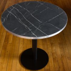 Artisano Black Pietra Grigia With Silver ABS Edge Round Table Top 800mm with Titan Small Round Black Dining Height Base