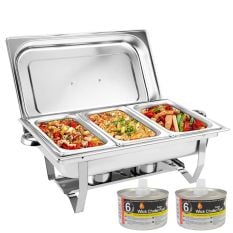 Chafing Dish Gastronorm GN 1/1 9 Litre Stainless Steel & 3x Gastronorm GN 1/3 65mm