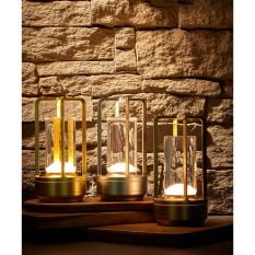 Industrial Cordless Table Lamp Brass 18cm