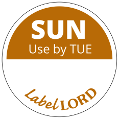 Day Dot Round Label Sun Use By Tue (Roll of 500)