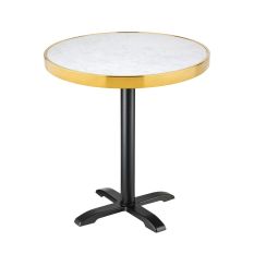 Bolero Round Marble Table Top with Brass Effect Rim White 600mm