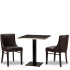 Dark Brown Side Chair x2 With 700mm Square Black Pietra Gold ABS Table