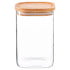Square Glass Storage Jar with Wooden Lid 1.1 Litre (Pack of 6)