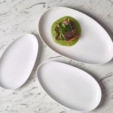 GenWare Porcelain Organic Oval Plate 34.5 x 20cm/13.5 x 8" (Pack of 4)