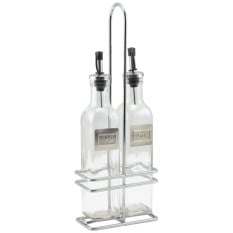 Square Glass Oil & Vinegar With Chrome Stand