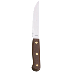 Wooden Handle Steak Knife Serrated Pointed Tip (Pack of 12)